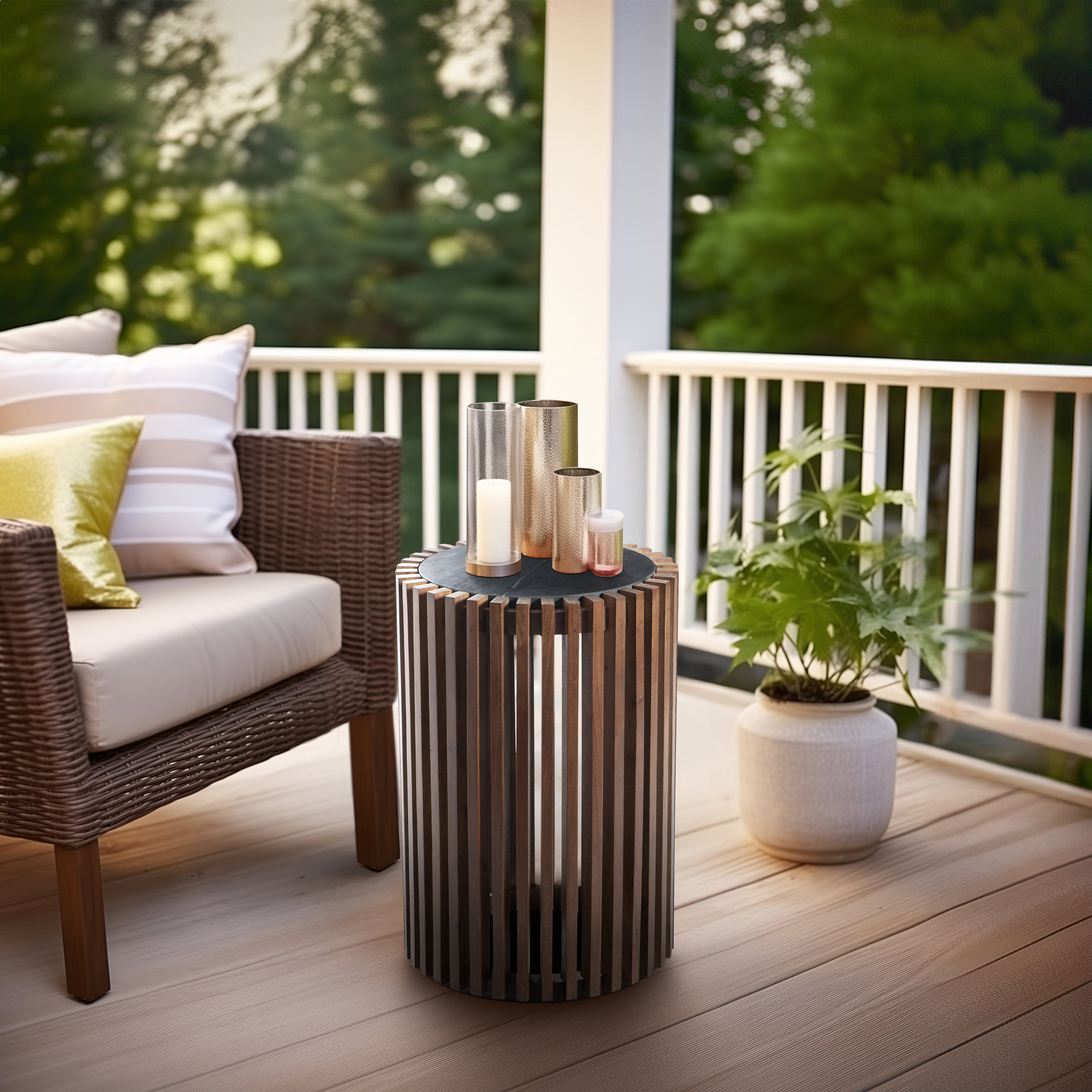 Latitude Run® 22" Wemley Slatted Acacia Wood Accent Table, Brown 15